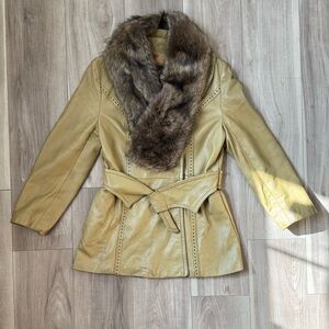 Vintage 1970s Genuine Leather Jacket with Faux Fur